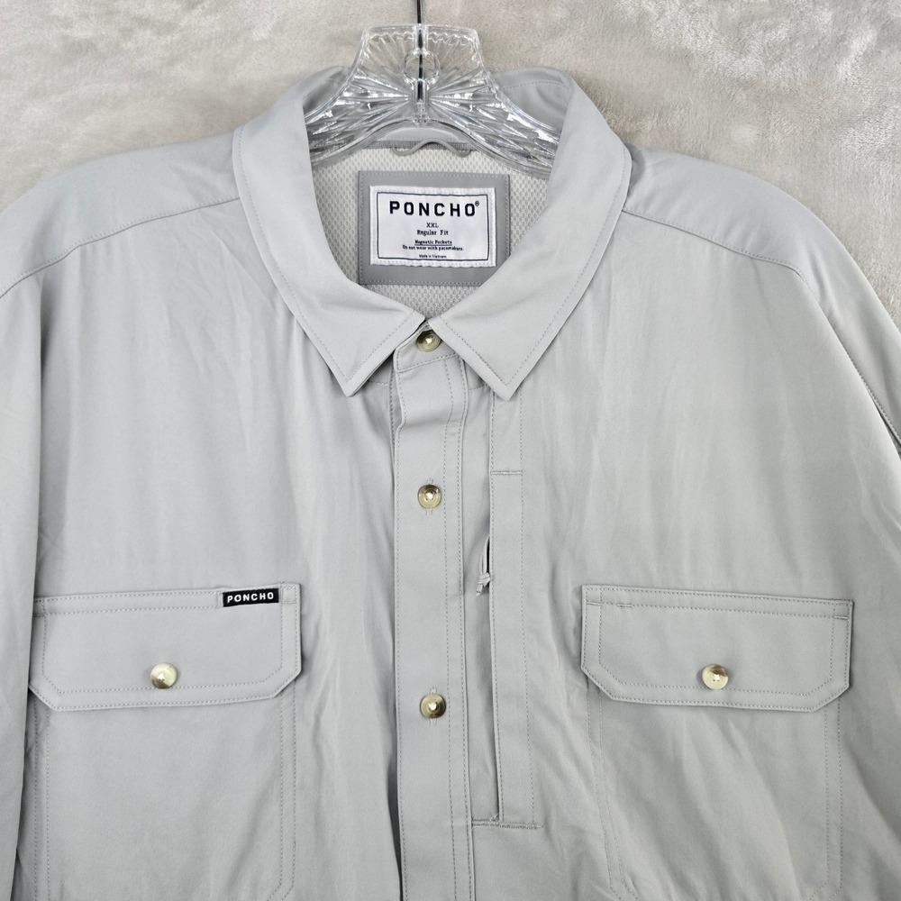 Poncho Shirt Mens XXL Gray Long Sleeve Magnetic Pockets Regular Fit Outdoor